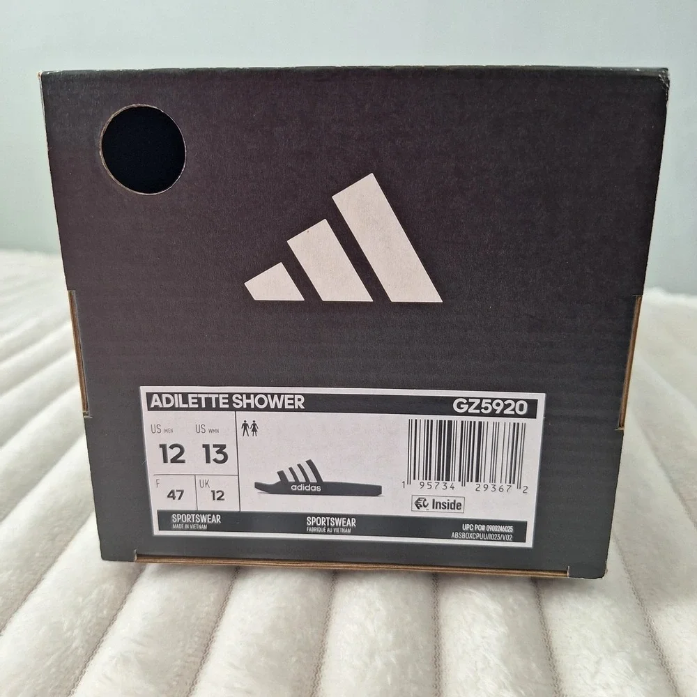 Adidas Mens Adilette Shower Slides Sandals 12 Navy Wht Striped Causal Athleisure